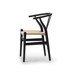 CH24 Wishbone Chair Soft Black with Natural Paper Cord Side
