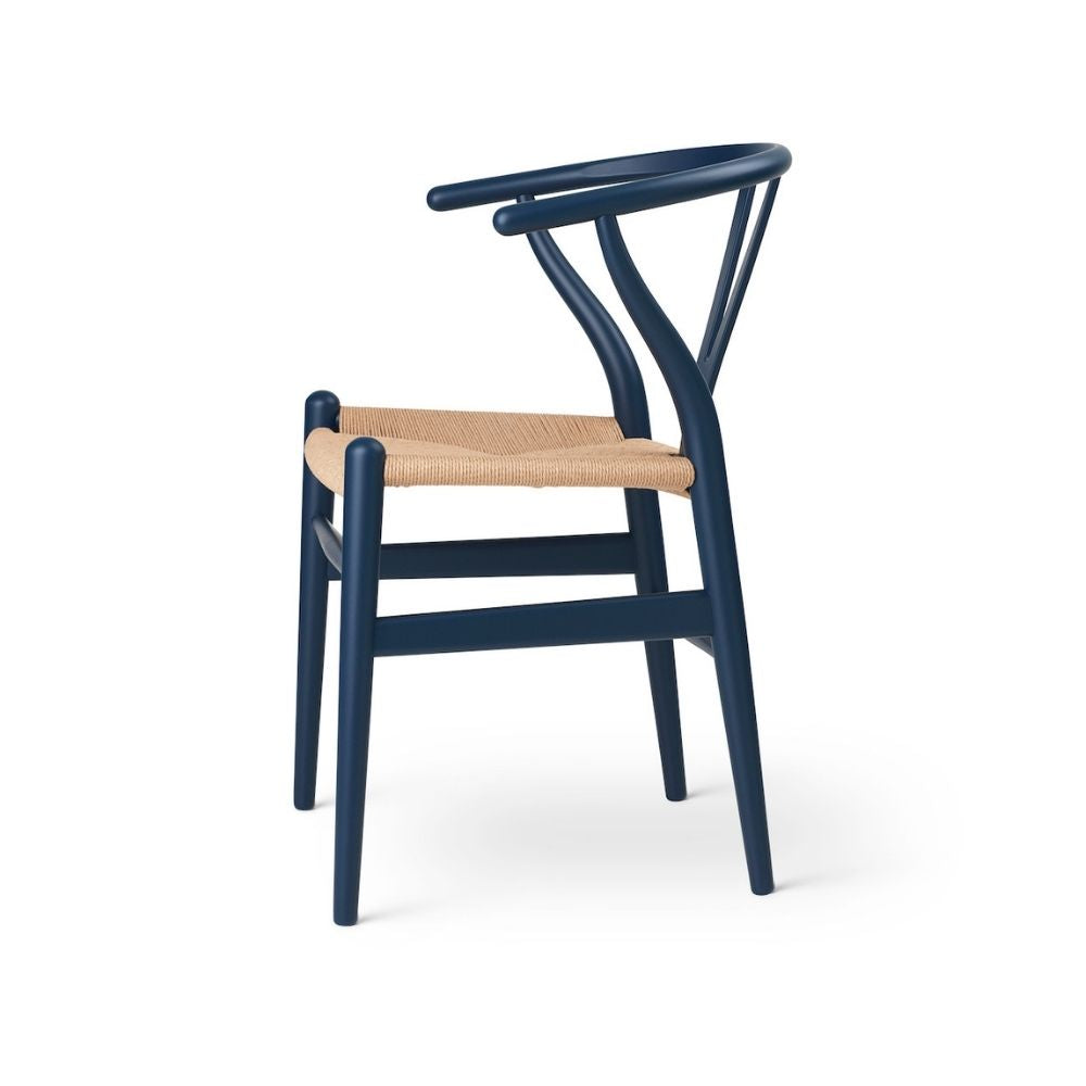CH24 Wishbone Chair Soft Blue with Natural Paper Cord Side