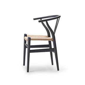 CH24 Wishbone Chair Soft Anthracite Grey with Natural Paper Cord Side