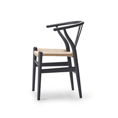 CH24 Wishbone Chair Soft Anthracite Grey with Natural Paper Cord Side