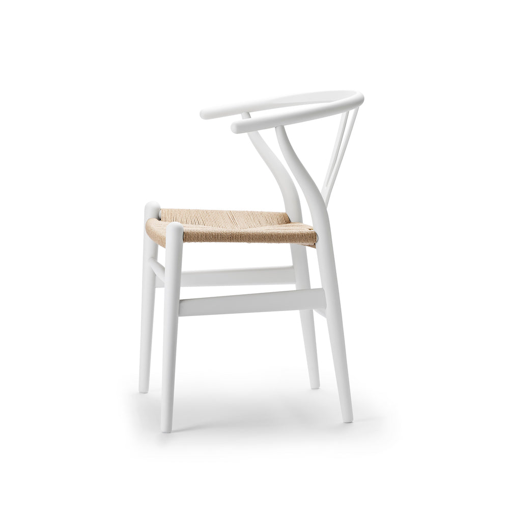 CH24 Wishbone Chair Soft White with Natural Paper Cord Side