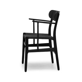 Carl Hansen Wegner CH26 Dining Chair Black Oak Black Papercord Side