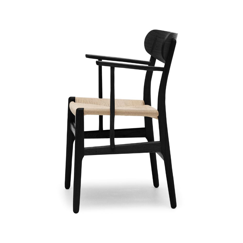 Carl Hansen Wegner CH26 Dining Chair Black Oak Natural Papercord Side