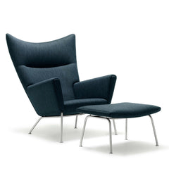 Oculus Lounge Chair with Balder 2254 Blue Fabric along with CH446 Footrest with Balder 2254 Blue Fabric by Hans Wegner for Carl Hansen & Søn