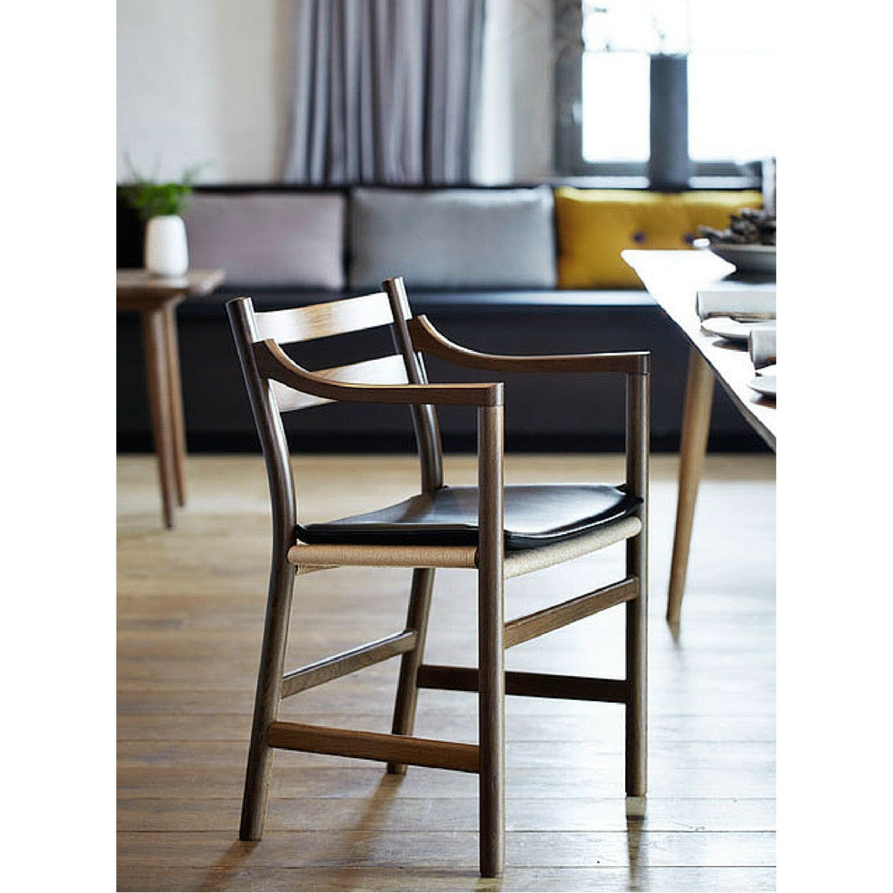Wegner CH46 Chair Smoked Oak with Leather Cushion Detail Carl Hansen and Son