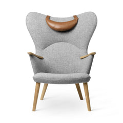 Wegner CH78 Mama Bear Chair Grey Hallingdal 130 with SIF 95 Leather Neck Pillow Front by Carl Hansen