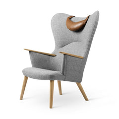 Wegner CH78 Mama Bear Chair Grey Hallingdal 130 with SIF 95 Leather Neck Pillow by Carl Hansen