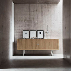 Wegner Credenza with Brushed Stainless Steel Legs in Room Carl Hansen & Son