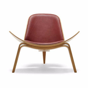 Wegner Shell Chair Burgandy Leather and Walnut