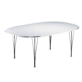 White Super Elliptical Table with Aluminum Edge by Piet Hein, Arne Jacobsen,and Bruno Matthson for Fritz Hansen